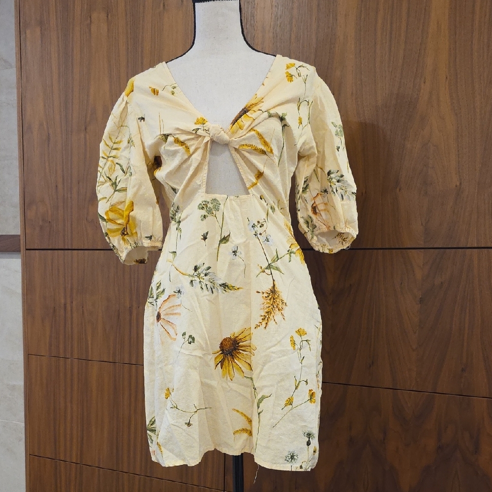 H&M Yellow Floral Tie-Front Mini Dress